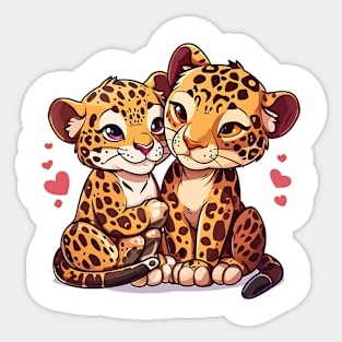 Valentine Cartoon Jaguar Couple Sticker